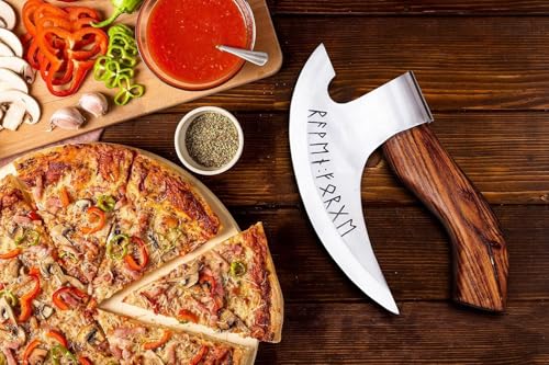 TATLA CRAFT Handmade Viking Pizza Cutter AXe Runes and Leather Protection, Pizza Cutter Axe Perfect as a Viking Decoration, Viking Pizza Axe with Rosewood Handle, Weighing Knife for Pizza TATLA CRAFT Handmade Viking Pizza Cutter AXe Runes and Leather Protection, Pizza Cutter Axe Perfect as a Viking Decoration, Viking Pizza Axe with Rosewood Handle, Weighing Knife for Pizza von TATLA CRAFT