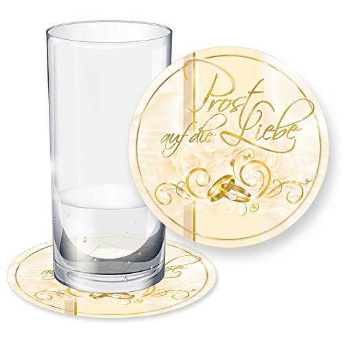 Bierdeckel Hochzeit creme (100 Stück) mit Beschriftung "Prost auf die Liebe" von tatmotive