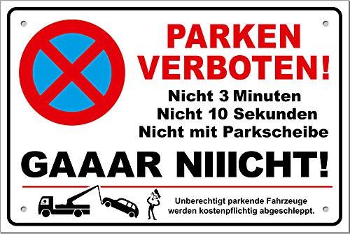 tatmotive PREMIUM PS01 Parkverbotsschild lustig Schild Parken verboten inkl. Schrauben & Löcher, aus Aluminium / 300 x 200 x 3 mm von tatmotive