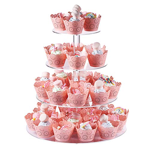 Boxalls Cupcake-Ständer, 4-stöckig, Acryl, Dessert-Ständer, transparent, mit rundem Fuß für Hochzeit, Geburtstag, Party, Babyparty, 39,9 cm von Boxalls