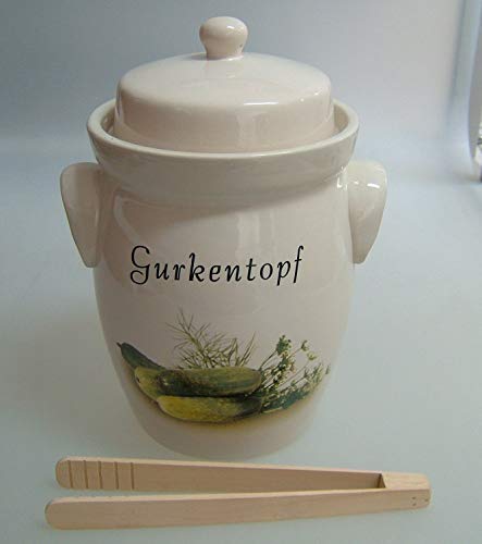 Gurkentopf 5L creme Keramik, mit Holzzange von Schmitt