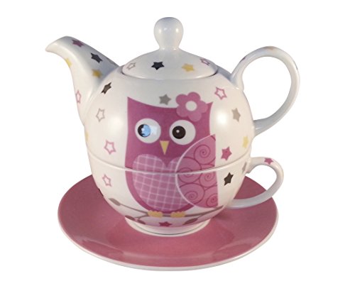 Tea for one Set 3-teilig Porzellan Teekanne mit Tasse und Untertasse in Geschenkbox (Rosa) von TATUNER