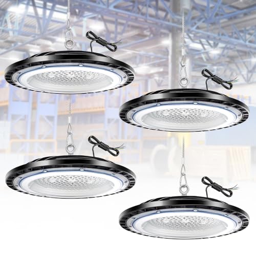 4Pack 150W LED Werkstattlampe Hallenstrahler, 6500K 21000LM kaltweiß UFO LED High Bay Light, IP66 Wasserdichte Industrielampe High Bay Licht für Fabriken,Garage,Lagerhaus von TAUDUDE