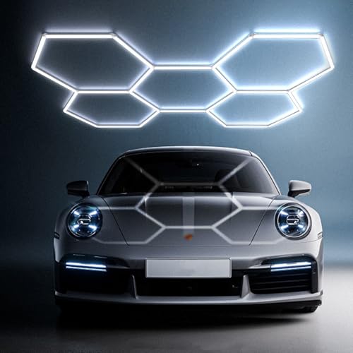 Hexagon LED Deckenleuchte - 5 Hexs Garagenbeleuchtung LED Werkstattbeleuchtung, 6500K weiß verbindbareRöhrenleuchten für Auto-Salon, Autowaschraum, Werkstatt, Lager, Fitnessstudio, Keller,Ausstellung von TAUDUDE