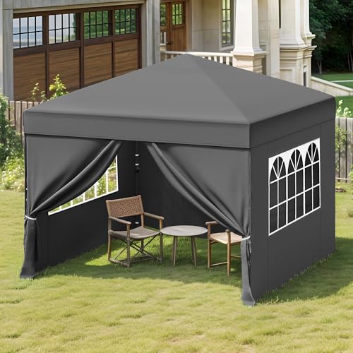 TAUS Pop up Pavillon 3x3m mit 4 Seitenteilen,Faltbar Gartenzelt Partyzelt,Camping Pavillon Anti-UV50 Höhenverstellbaren für Outdoor Hochzeit Garten Camping Party,Grau von TAUS