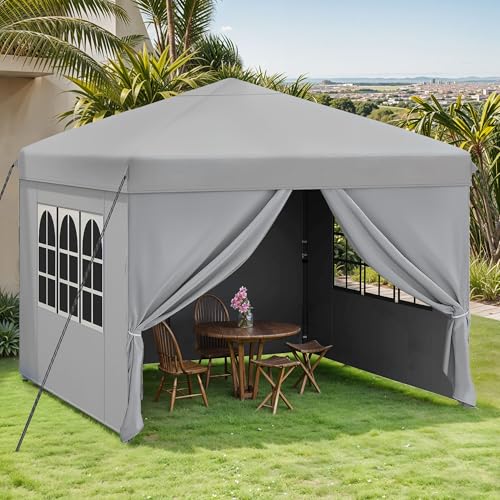 TAUS Pop up Pavillon 3x3m mit 4 Seitenteilen,Faltbar Gartenzelt Partyzelt,Camping Pavillon Anti-UV50 Höhenverstellbaren für Outdoor Hochzeit Garten Camping Party,Hellgrau von TAUS