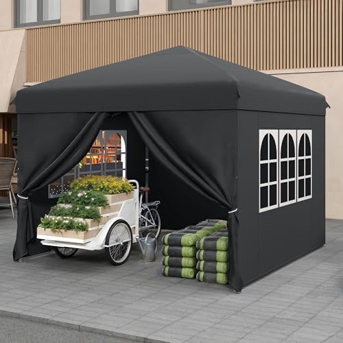 TAUS Pop up Pavillon 3x3m mit 4 Seitenteilen,Faltbar Gartenzelt Partyzelt,Camping Pavillon Anti-UV50 Höhenverstellbaren für Outdoor Hochzeit Garten Camping Party,schwarz von TAUS