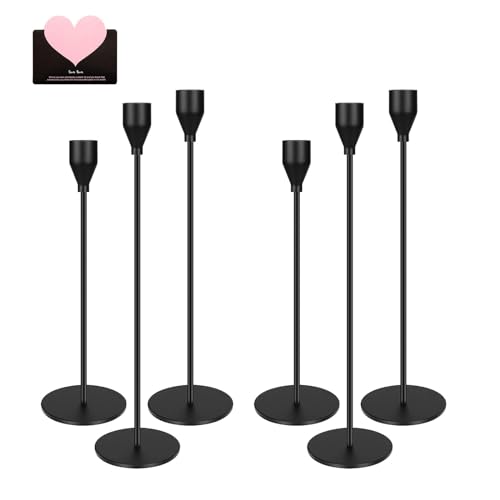 TAVADA Kerzenständer schwarz 6 Set,Kerzenhalter Hochzeit Kerze Stand Hoch Kerzenleuchter,Stabkerze Hoch Kerze Stand für Heimdekoration,Tisch, Kaminsims,Hochzeit,Kerzenlicht,Abendessen,Jubiläum von TAVADA