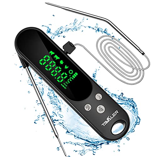 Tavaler Fleischthermometer Grill Thermometer Digital 5 Meater Modi Grillthermometer IP67 Wasserdicht Bratenthermometer mit 2 Edelstahl Sonden&Alarmfunktion von TAVALER