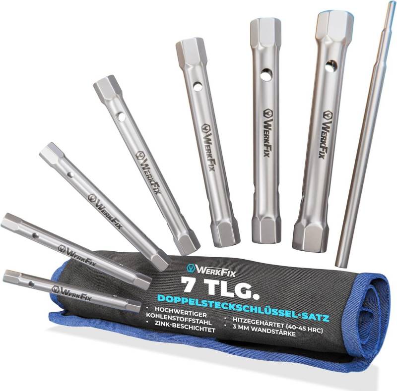 TAVIALO Gabel- und Ringschlüssel WERKFIX Ring-Maulschlüsselsatz 7-tlg. aus CrV-Stahl (7 St., Rohrsteckschlüssel-Satz in praktischer + robuster Aufbewahrungstasche), 6/7, 8/9,10/11,12/13,14/15,16/17,18/19mm von TAVIALO