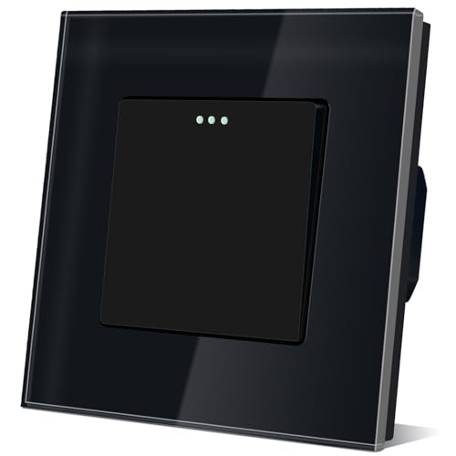 TAWOIA Lichtschalter 1 Fach 1 Weg Unterputz Taste Schalter 86 * 86mm Lichtschalter Glas Schwarz Kippschalter von TAWOIA