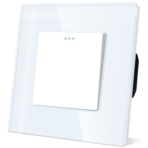 TAWOIA Lichtschalter 1 Fach 2 Weg Unterputz Taste Schalter 86 * 86mm Lichtschalter Glas Weiß Kippschalter von TAWOIA