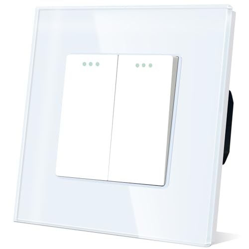 TAWOIA Lichtschalter 2 Fach 2 Weg Unterputz Taste Schalter 86 * 86mm Lichtschalter Glas Weiß Kippschalter von TAWOIA