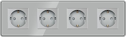 TAWOIA Schuko Steckdose, EU-Standard 4 Fach Unterputz Mit 2,5D Curved Glas Platte, Wandsteckdosen Grau 86 * 299mm von TAWOIA