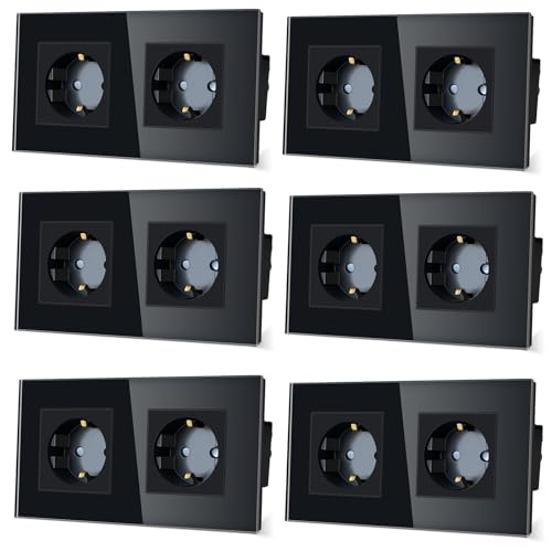 TAWOIA Schuko Steckdose,EU-Standard 2 Fach Steckdose Glas Unterputz Steckdose,Steckdosen mit Kristall Glas Platte Doppel Wandsteckdosen Schwarz 86 * 157mm 6er-Pack TAWOIA Schuko Steckdose,EU-Standard 2 Fach Steckdose Glas Unterputz Steckdose,Steckdosen mit Kristall Glas Platte Doppel Wandsteckdosen Schwarz 86 * 157mm 6er-Pack von TAWOIA