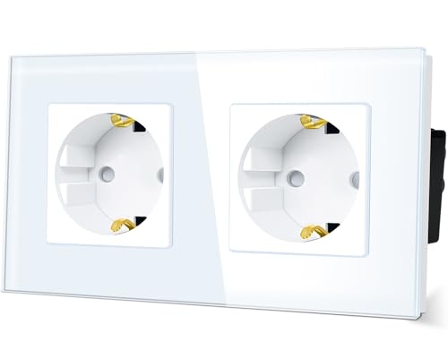 TAWOIA Schuko Steckdose, EU-Standard 2 Fach Glas Unterputz Steckdose 16Amp 250 V, Wandsteckdose mit Kristallglasplatte Weiß 86×157mm TAWOIA Schuko Steckdose, EU-Standard 2 Fach Glas Unterputz Steckdose 16Amp 250 V, Wandsteckdose mit Kristallglasplatte Weiß 86×157mm von TAWOIA