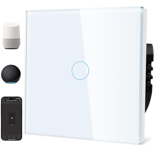 TAWOIA Smart Alexa Lichtschalter (Neutralleiter erforderlich), Wlan Lichtschalter mit Glasscheibe, Sprachsteuerung für Alexa, kompatibel mit Smart Life und Tuya App 1 Fach 1 Weg Weiß TAWOIA Smart Alexa Lichtschalter (Neutralleiter erforderlich), Wlan Lichtschalter mit Glasscheibe, Sprachsteuerung für Alexa, kompatibel mit Smart Life und Tuya App 1 Fach 1 Weg Weiß von TAWOIA