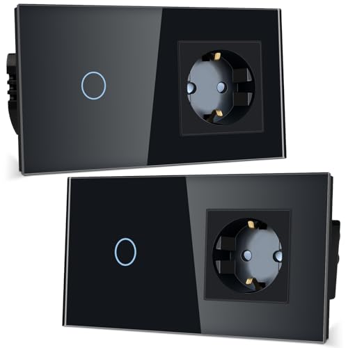 TAWOIA Lichtschalter mit Schuko Steckdosenkombination, Unterputz,16A Steckdose,157 x 86 mm Gehärtete Kristallplatte mit LED Hintergrundbeleuchtung 1 Fach 1 Weg Touch Schalter 1000W Schwarz 2er-Pack TAWOIA Lichtschalter mit Schuko Steckdosenkombination, Unterputz,16A Steckdose,157 x 86 mm Gehärtete Kristallplatte mit LED Hintergrundbeleuchtung 1 Fach 1 Weg Touch Schalter 1000W Schwarz 2er-Pack von TAWOIA