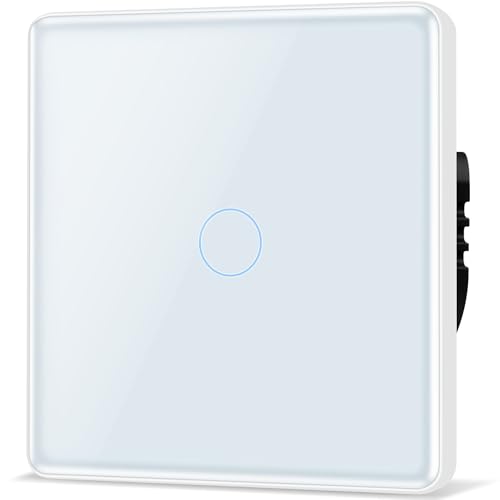 TAWOIA Touch Lichtschalter 1 Fach 2 Wege Lichtschalter Unterputz Lichtschalter mit 2.5D Curved Lichtschalter Glas Platte 86 * 86mm Wandlichtschalter Weiß von TAWOIA