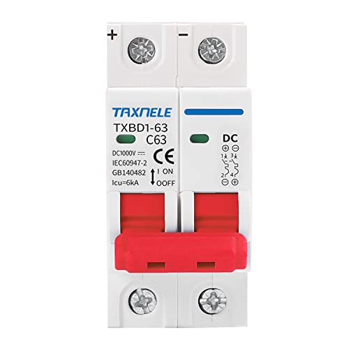 DC MCB Miniatur Leistungsschalter 2P DC 1000V Solar Mini Leistungsschalter Batterieschalter DIN-Schiene Mount Kurzschlussschutz Trennschalter Isolator für Solar PV-System (63A) von TAXNELE