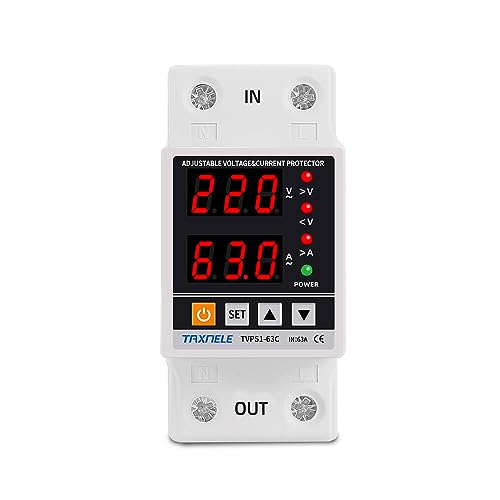 TAXNELE Dual Display 40A 63A 80A 230V DIN-Schiene intelligente einphasig digital einstellbar Überspannung unter Spannung Überspannungsrelais Überspannungsschutz Grenze Überstromschutz (40A) von TAXNELE