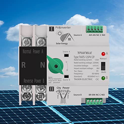 Dual-Power-Automatik-Transferschalter-Wahlschalter Unterbrechungsfreie Stromversorgung 2P 63A 100A 125A Photovoltaik Automatischer Wechselschalter DIN-Schiene ATS PV-Solar-Wechselrichter USV (63A) von TAXNELE