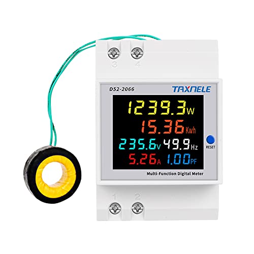 Einphasiger Energiez?hler DIN-Schiene AC-Monitor 6-in-1-Multimeter AC 40-300V 100A Spannung Strom Voltmeter Amperemeter Watt Kwh Frequenz Leistungsmesser 110V 230V (External CT) von TAXNELE