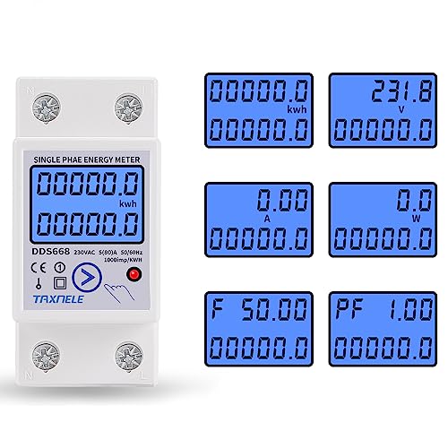 Einphasiger Stromz?hler auf Schiene Din kWh Leistungsz?hler Wattmeter Stromspannung 80A AC 230V Voltmeter Amperometer LCD Reset Zero KWH von TAXNELE