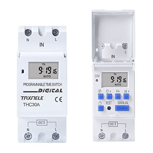 THC30A Digitales LCD-elektronisches Relais-Timer Din-Schiene 2-Draht w?chentlich 7 Tage programmierbarer digitaler Timer-Schalter, Relais-Timer-Steuerung AC 220V 230V 12V 24V 48V (220V) von TAXNELE