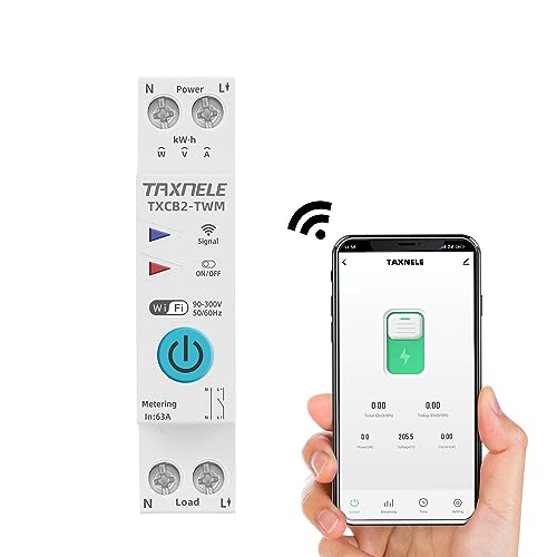 TUYA WIFI Intelligenter Leitungsschutzschalter Leistungsmessung Leistungsmesser KWh 1P 230V 63A Voltmeter Amperemeter DIN-Schiene Smart Life Funkfernbedienung Schalter Timer Sprachsteuerung (63A) von TAXNELE