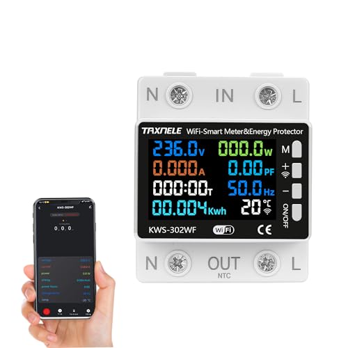 TUYA WiFi Intelligent Leistungsmesser Über Unter Spannung Schutz Relais Schalter Über Strom Limiter Multifunktions Farbe LCD Bildschirm Energie kWh Temperaturmesser Thermometer Smart Life (KWS-302WF) von TAXNELE