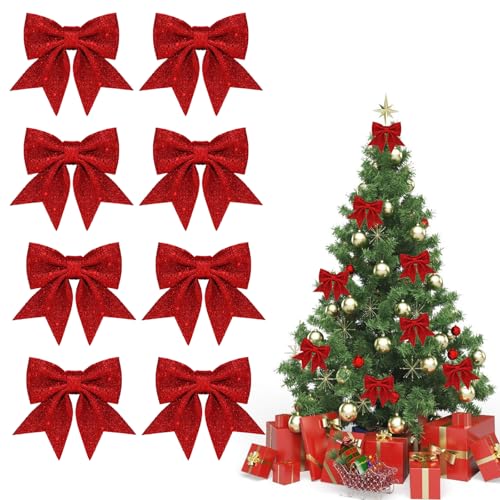 8 Stück Weihnachtsschleifen Rot, Weihnachten Schleifen Deko, Rot Glitzer Schleifen Weihnachtsdeko, Weihnachtsbaumschmuck Schleifen, für Weihnachten Dekoration, Familienfeiern, Hochzeitsfeiern von TAXTYHRE