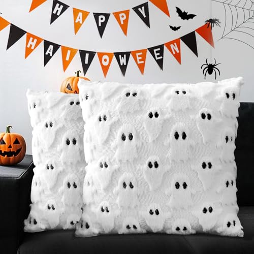 TAXTYHRE 2 Stück Halloween Kissenbezug 45 x 45 cm, Weiß Geister Deko Kissenbezug, Halloween Bettwäsche Aesthetic Decor, Zimmer Deko Aesthetic, für Wohnzimmer Sofa Garten Schlafzimmer TAXTYHRE 2 Stück Halloween Kissenbezug 45 x 45 cm, Weiß Geister Deko Kissenbezug, Halloween Bettwäsche Aesthetic Decor, Zimmer Deko Aesthetic, für Wohnzimmer Sofa Garten Schlafzimmer von TAXTYHRE