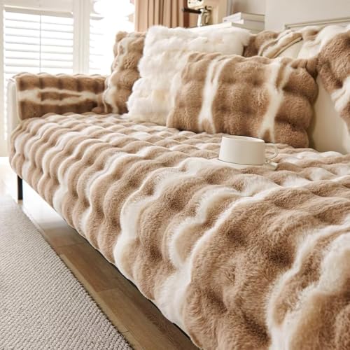 TAYGUM Weiche Plüsch Sofabezug, Couch überzug, Sofadecken für Sitzfläche, rutschfeste Sofa überzug 1 2 3 4 Sitzer, Flauschiger Kunstpelz Sofa Sitzkissenbezug, Dunkelbraun C, 90 * 70CM von TAYGUM