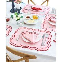 Besticktes Rotes Leinen Tischset & Servietten-Set Wasserabweisende, Personalisierte Tischdekoration von TAYHOMECOLLECTION