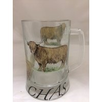 Highland Cattle Motiv Auf 50Cl Schwerem Bierkrug Aus Glas von TAYLERMADEPRODUCTS