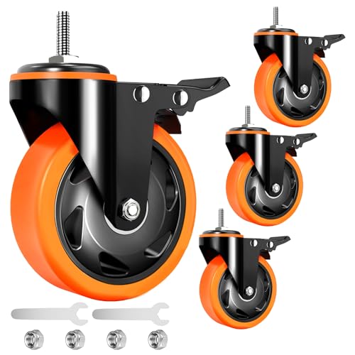 10,2 cm Vorbauräder, 2000 lbs, Set mit 4 Gewindeschaftrollen, robust, 3/8 bis 16 x 1 (Schaftdurchmesser 3/8 Zoll, Schaftlänge 1 Zoll), Sicherheitsrollen von TAYLOON