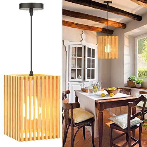 TAYNEVO Pendelleuchte Hängelampe Holz LED E27 - Pendelleuchte Esstisch Deckenlampe Schwarz Schirm für Esszimmer Küche Wohnzimmer Bar Restaurant von TAYNEVO