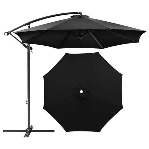 TAZYYZUU 2,0 m 3,0 m 3,5 m Sonnenschirm-Ersatzdach, abgerundetes Ersatz-Sonnenschirmdach, 8 Rippen, Gartenschirm-Stoffabdeckung for die Terrasse im Freien, UV-Schutzdach(Black,2.70m(8.8ft)) von TAZYYZUU