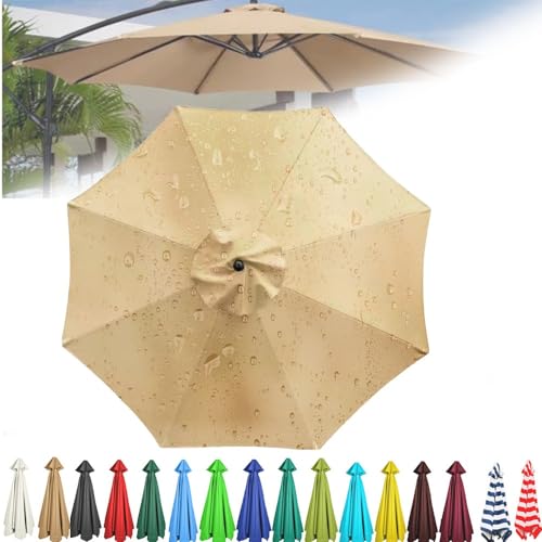 TAZYYZUU Anti-UV-Marktschirm-Überdachung, 8-Rippen-Schirmtuch, wasserdichte Ersatzabdeckung for Sonnenschirmoberteil im Freien for Terrasse, Garten, Hof, Pool, Hinterhof(Khaki,2.7m(9ft)) von TAZYYZUU