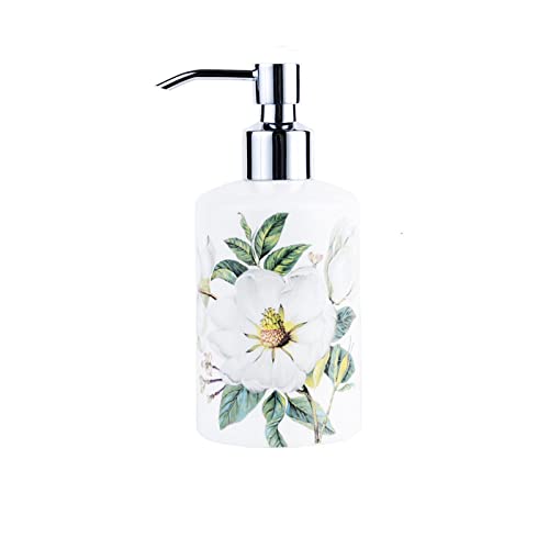 TAZYYZUU Flüssigseifenspender aus Keramik, nachfüllbare Lotion-Pumpflasche for Küche und Bad, dekorativer handbemalter Handseifenspender mit Blumenmuster von TAZYYZUU