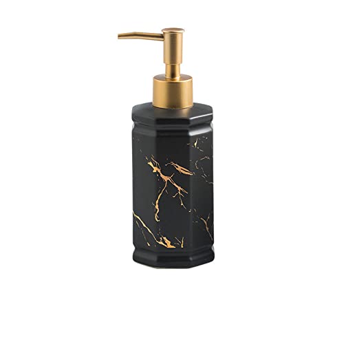 TAZYYZUU Flüssigseifenspender aus Keramik mit Marmor-Adern, nachfüllbare Pumpe nordischer Lotion in Gold for Küche und Bad, dekorativer sechseckiger Handseifenspender(Black) von TAZYYZUU