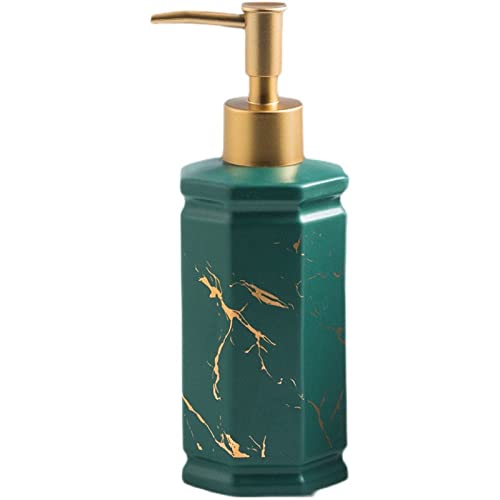 TAZYYZUU Flüssigseifenspender aus Keramik mit Marmor-Adern, nachfüllbare Pumpe nordischer Lotion in Gold for Küche und Bad, dekorativer sechseckiger Handseifenspender(Green) von TAZYYZUU
