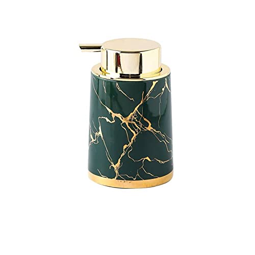 TAZYYZUU Flüssigseifenspender aus Keramik mit Marmorierung, nachfüllbare Lotionpumpe for Küche und Bad, dekorativer Goldener Handseifenspender, 13,5 oz(Green) von TAZYYZUU