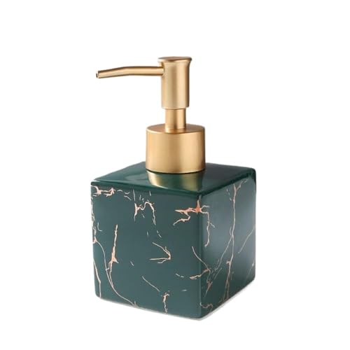 TAZYYZUU Flüssigseifenspender aus Keramik mit Pumpe for Badezimmer, Arbeitsplatte und Küche im Büro, Handseifenspender Porzellan nordischen Goldmarmorstreifen, dekorative Flüssigseifenflasche(Green) von TAZYYZUU