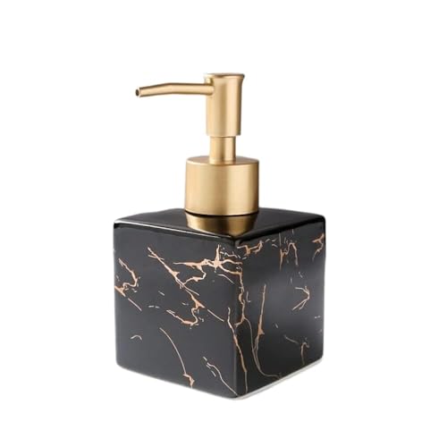 TAZYYZUU Flüssigseifenspender aus Keramik mit Pumpe for Badezimmer, Arbeitsplatte und Küche im Büro, Handseifenspender Porzellan nordischen Goldmarmorstreifen, dekorative Flüssigseifenflasche(Black) von TAZYYZUU