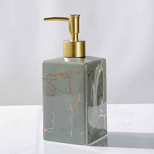 TAZYYZUU Flüssigseifenspender aus Keramik mit Pumpe for Badezimmer, Arbeitsplatte und Küche im Büro, Handseifenspender Porzellan nordischen Goldstreifen, dekorative Flüssigkeitsflasche(Gray) von TAZYYZUU