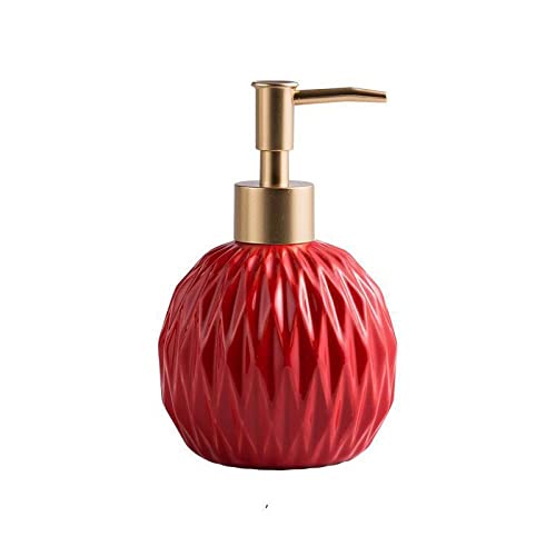 TAZYYZUU Flüssigseifenspender aus Keramik mit Reliefgeometrie, Lotion-Pumpflasche in Gold for Küchenarbeitsplatten und Badezimmer, dekorativer Handseifenspender Porzellan(Red) von TAZYYZUU