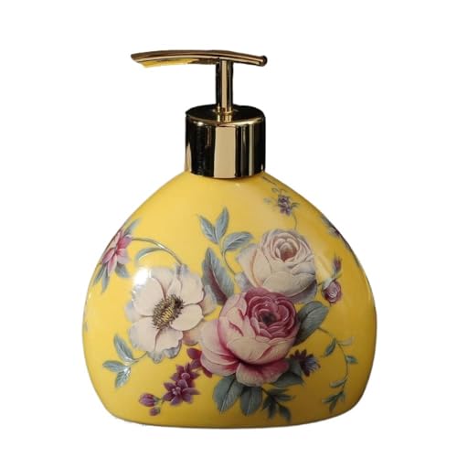 TAZYYZUU Ice Retro Floral Lotion Pump Nachfüllbare Flasche for Küche Bad, Antikes Design Dekorativer Handseifenspender(Yellow) von TAZYYZUU