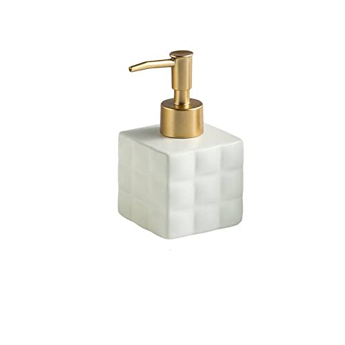 TAZYYZUU Kreativer 7,4-Unzen-Seifenspender, Flüssigseifenspender aus Keramik, nachfüllbare Lotion-Gold-Pumpflasche for Küche und Bad, dekorativer Reliefgitter-Handseifenspender(White) von TAZYYZUU